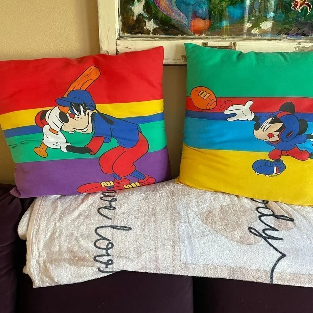 Disney Vintage Goofy Mickey Sports Themed Pillows 18x18!